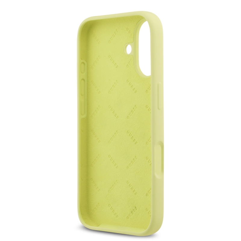 Guess Liquid Silicone 4G Metal Logo Zadný kryt pre iPhone 17 Yellow