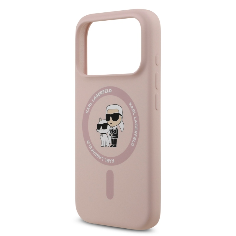 Karl Lagerfeld – zadný kryt z tekutého silikónu s motívom Karla a Choupette s MagSafe pre iPhone 18 Pro, ružový