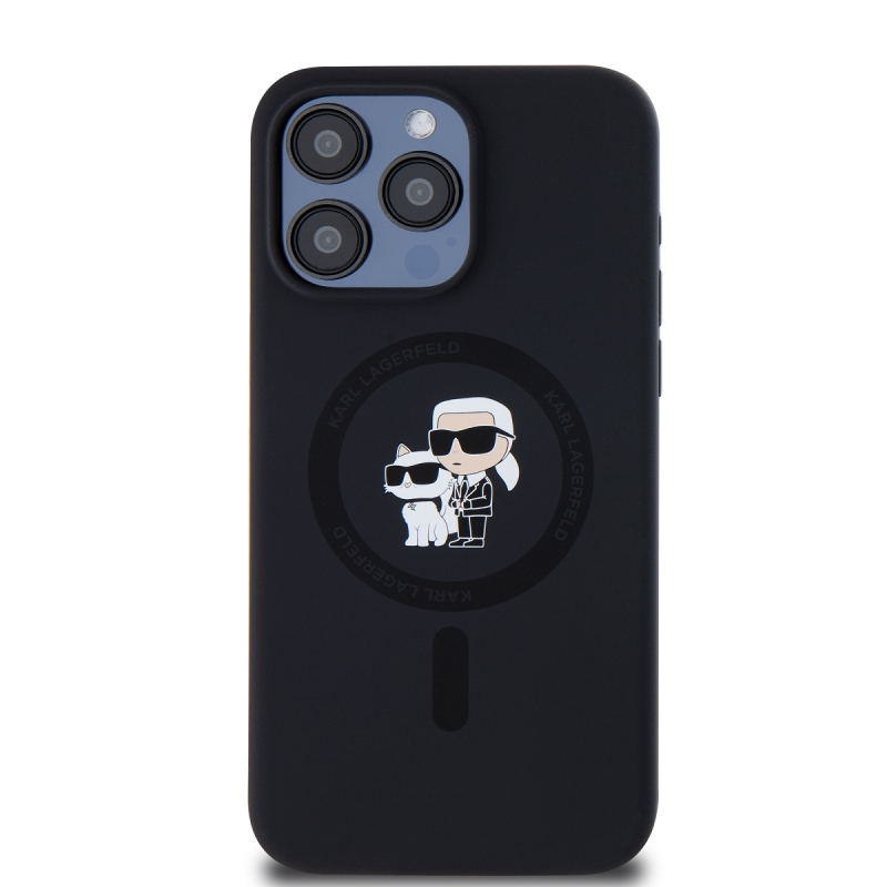 Karl Lagerfeld Liquid Silicone Karl and Choupette Magsafe Zadný Kryt pre iPhone 15 Pro Max Black