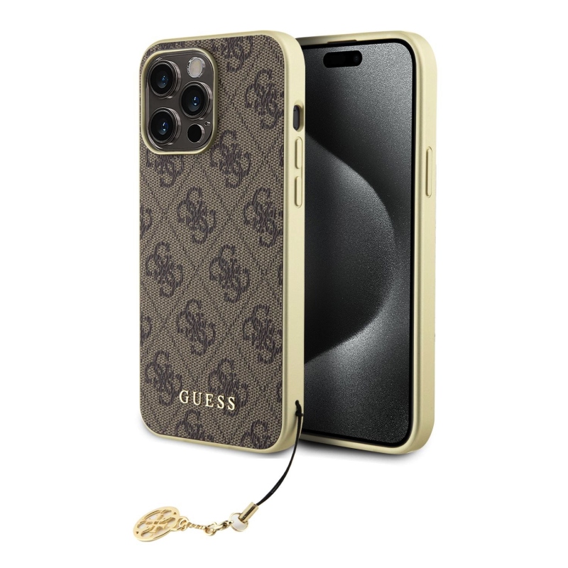 Guess 4G Charm Zadný Kryt pre iPhone 15 Pro Max Brown