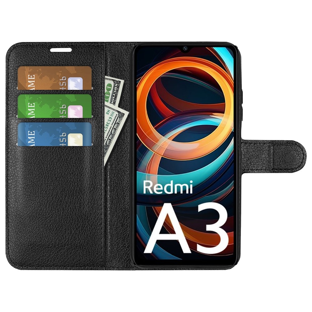 Litchi knižkové púzdro na Xiaomi Redmi A3 - čierne