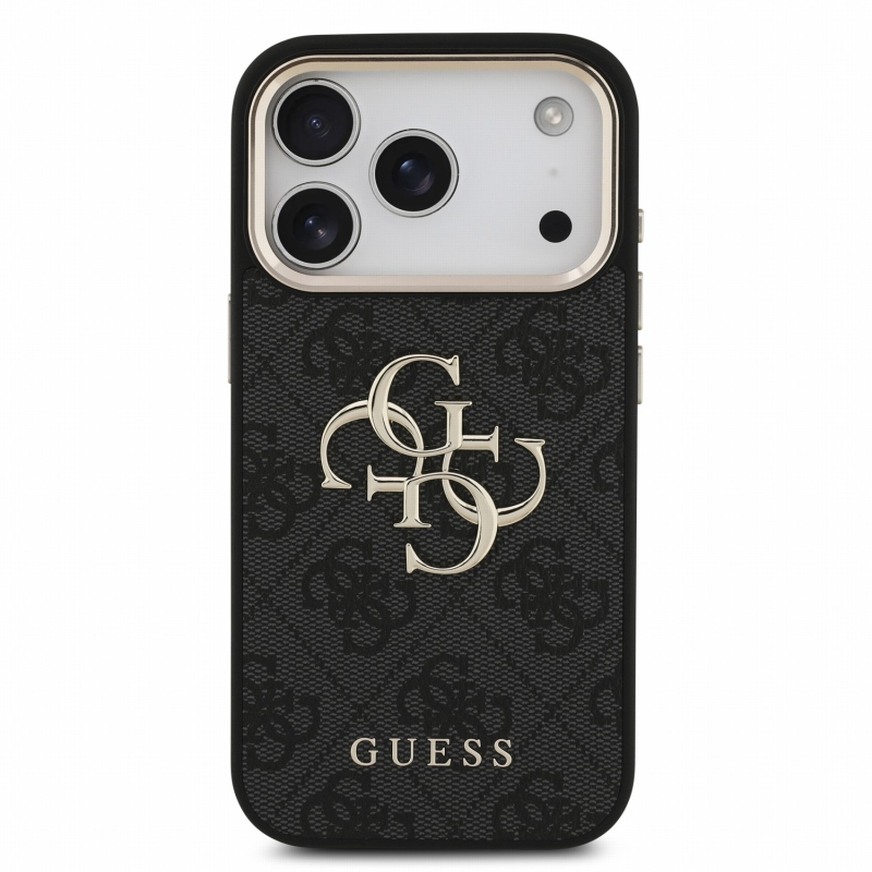 Guess PU 4G Metal Logo Strap – zadný kryt pre iPhone 18 Pro, čierny