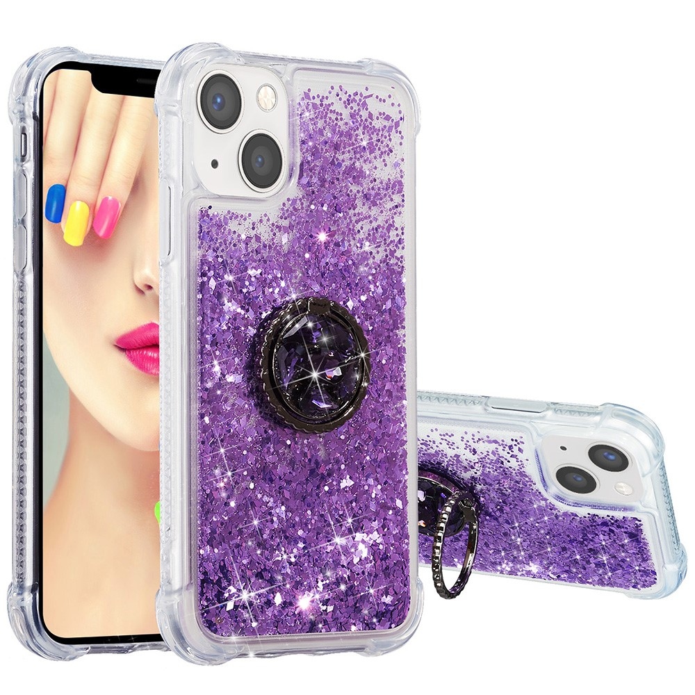 Glitter presýpací gélový obal na iPhone 15 - fialový