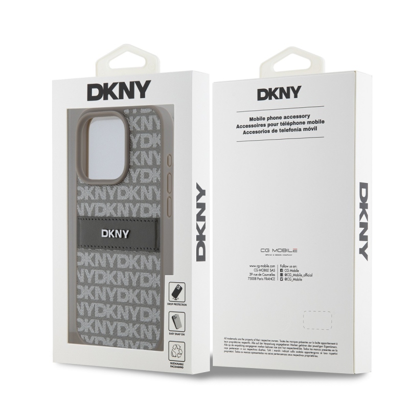 DKNY PU Leather Repeat Pattern Tonal Stripe Zadný Kryt pre iPhone 15 Pro Beige