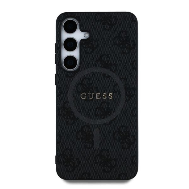 Guess PU Leather 4G Colored Ring MagSafe Zadný Kryt pre Samsung Galaxy S25+ Black