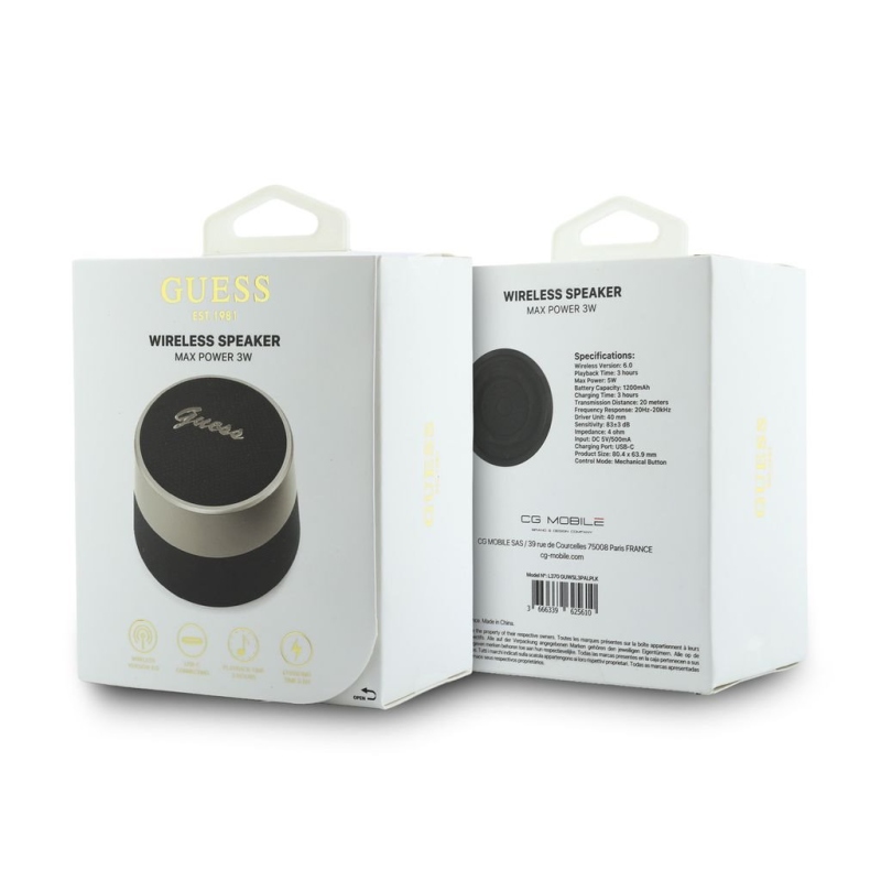 Bluetooth reproduktor Guess Script Metal Logo 5 W, čierny