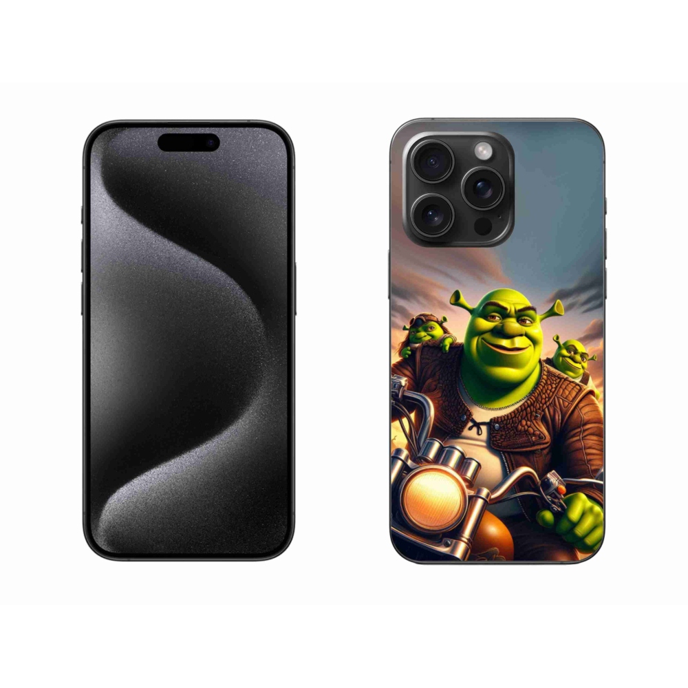 Gélový kryt mmCase na iPhone 15 Pro Max - shrek na motorke