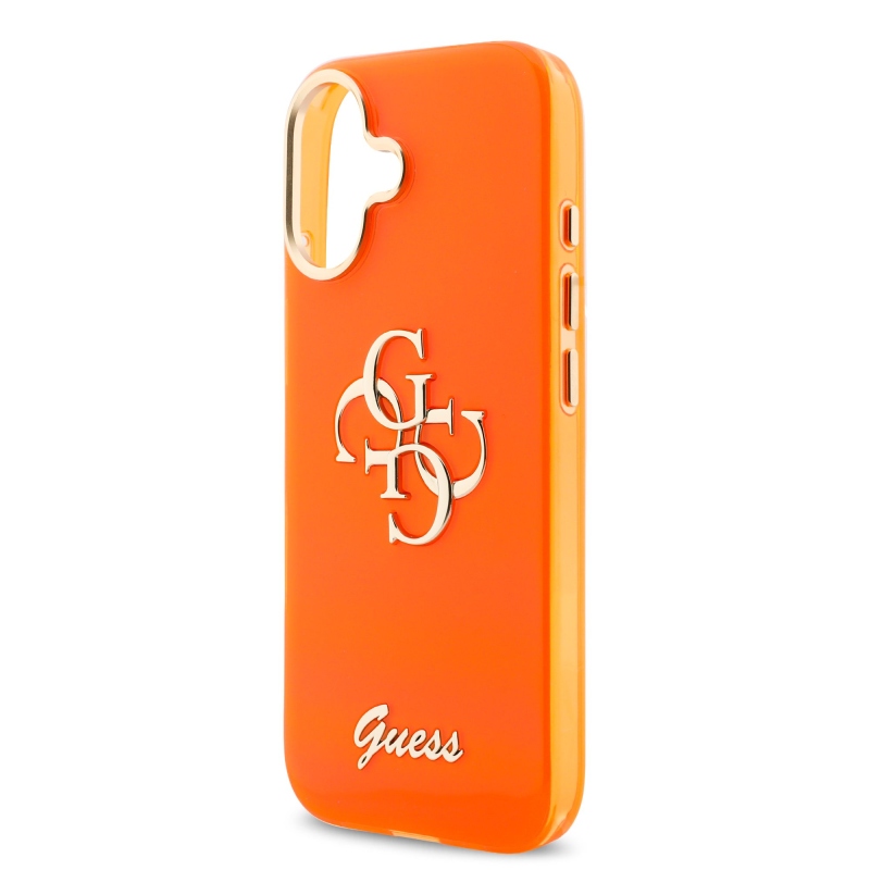 Guess IML 4G Script Metal Logo Zadný kryt pre iPhone 17 Orange