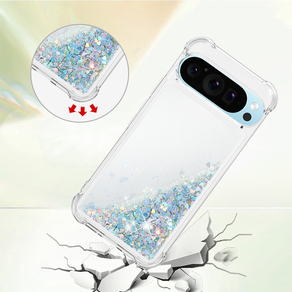Glitter presýpací gélový obal na Google Pixel 10 Pro/Pixel 10 - strieborný/srdiečka