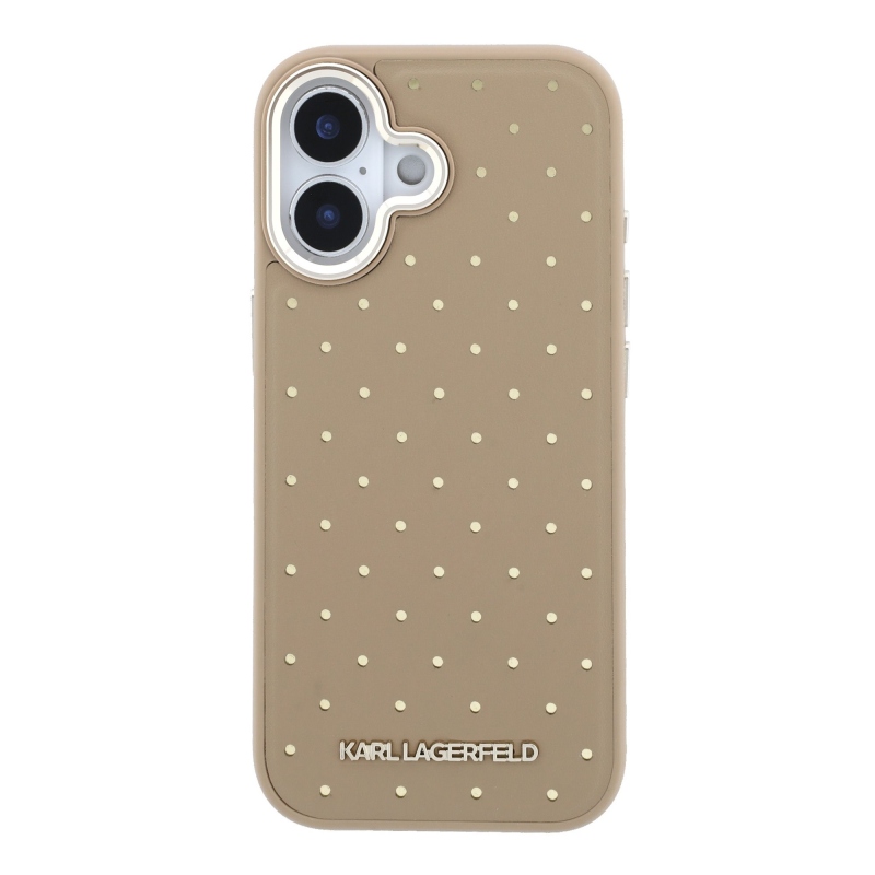 Karl Lagerfeld PU Perforated Gold Dots MagSafe zadný kryt pre iPhone 17, béžový