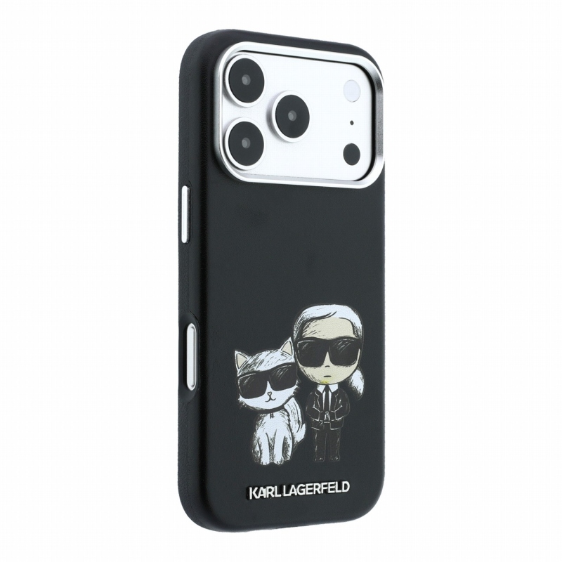 Karl Lagerfeld PU Semi Wrap Smooth Sketch Bodies Magsafe zadný kryt pre iPhone 18 Pro Max, čierny
