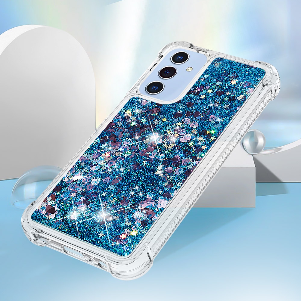 Glitter presýpacie gélový obal na Samsung Galaxy A17 5G - modrý/srdiečka