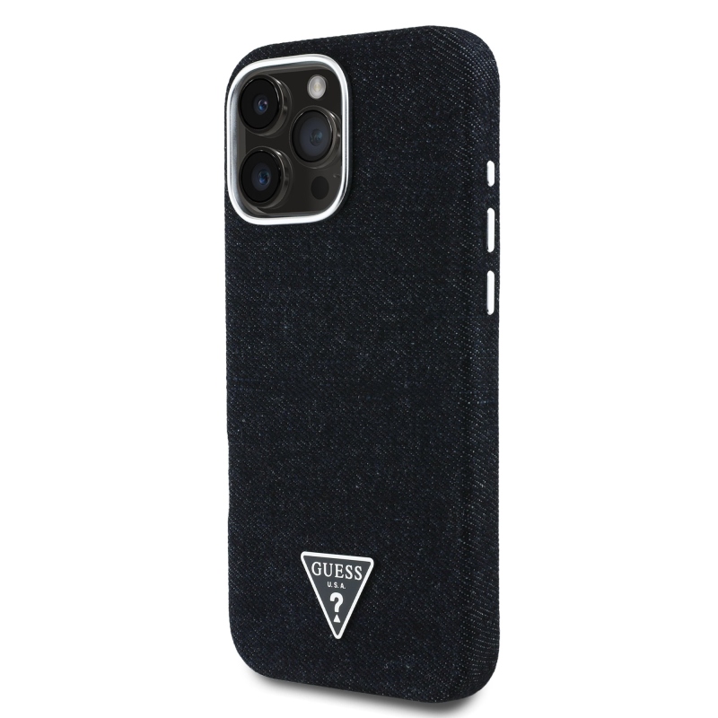 Guess Denim Triangle Logo MagSafe Zadný Kryt pre iPhone 16 Pro Black