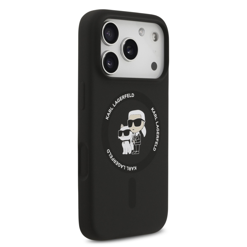 Karl Lagerfeld Liquid Silicone Karl and Choupette MagSafe zadný kryt pre iPhone 17 Pro Black