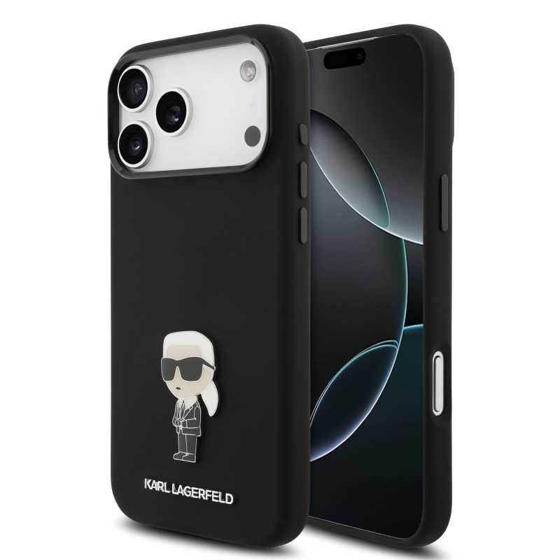 Karl Lagerfeld Liquid Silicone Metal Ikonik Zadný kryt pre iPhone 17 Pro Max Black