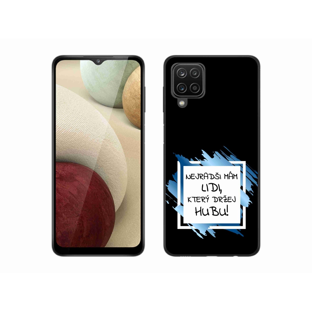 Gélový kryt mmCase na Samsung Galaxy A12 - vtipný text 7 bieločierne pozadie