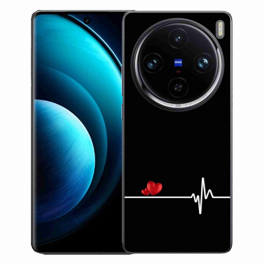 Gélový kryt mmCase na Vivo X100 Pro 5G - srdce a tep čierne pozadie