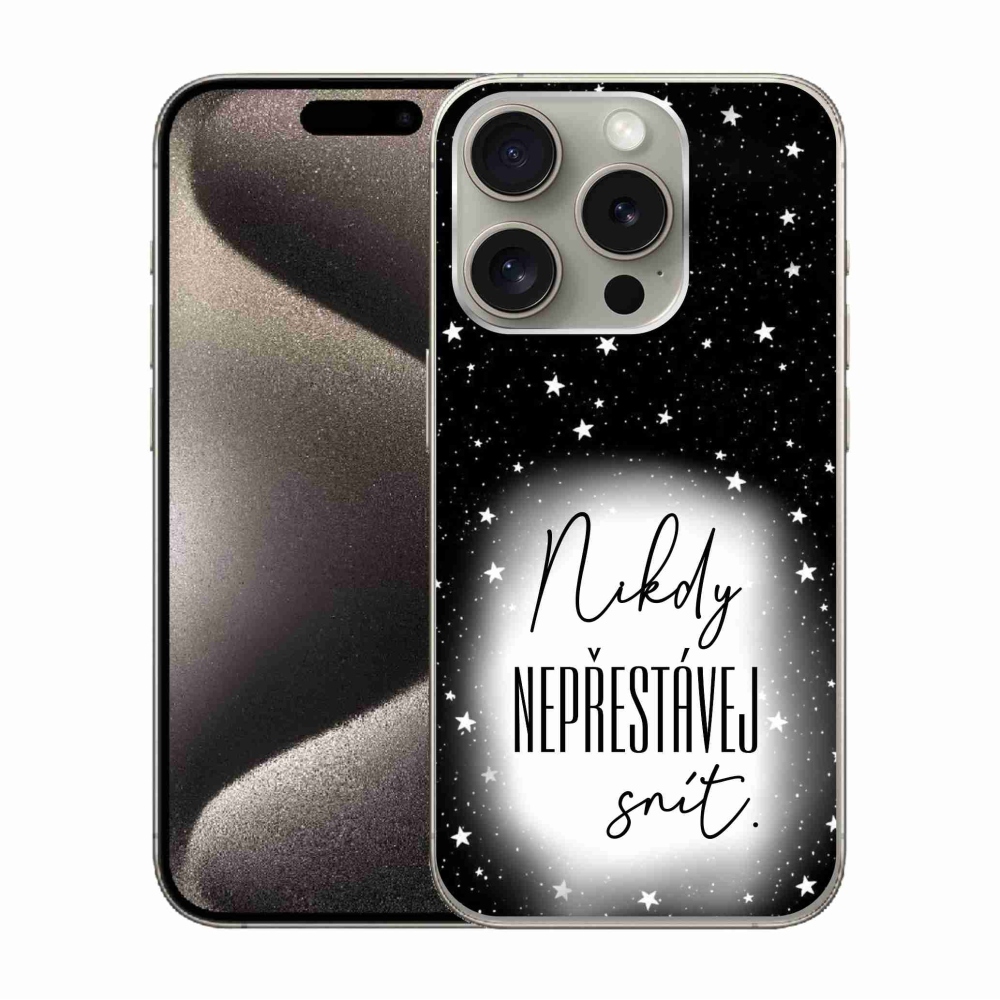 Gélový kryt mmCase na iPhone 15 Pro - citát 1 bieločierne pozadie
