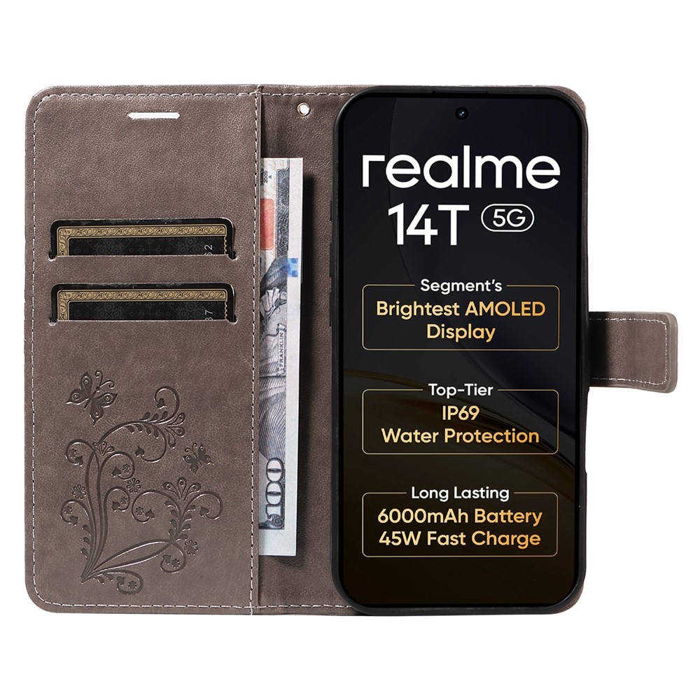 Big Butterfly knižkové puzdro na Realme 14 5G/14T 5G - šedé