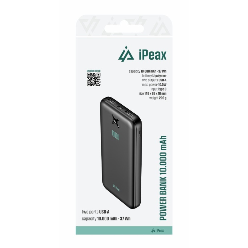 iPEAX Powerbanka 10 000 mAh 10,5W, 2xUSB-A - čierna