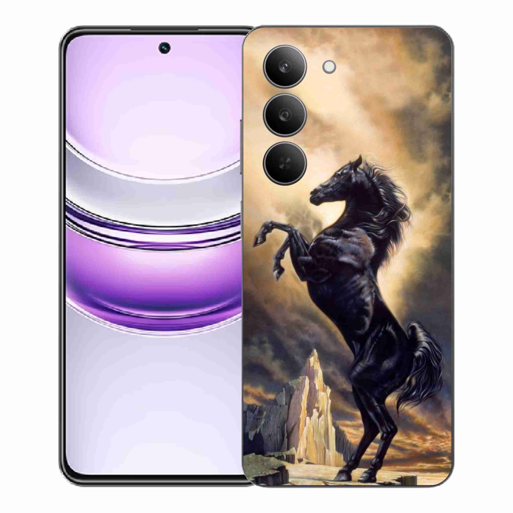 Gélový kryt mmCase na Realme 14x 5G - čierny kreslený kôň