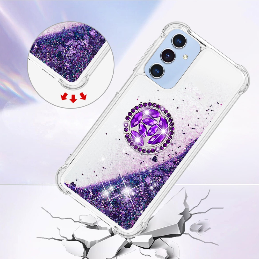Glitt presýpací gélový obal s krúžkom na prst na Samsung Galaxy A17 5G - tmavofialový/srdiečka