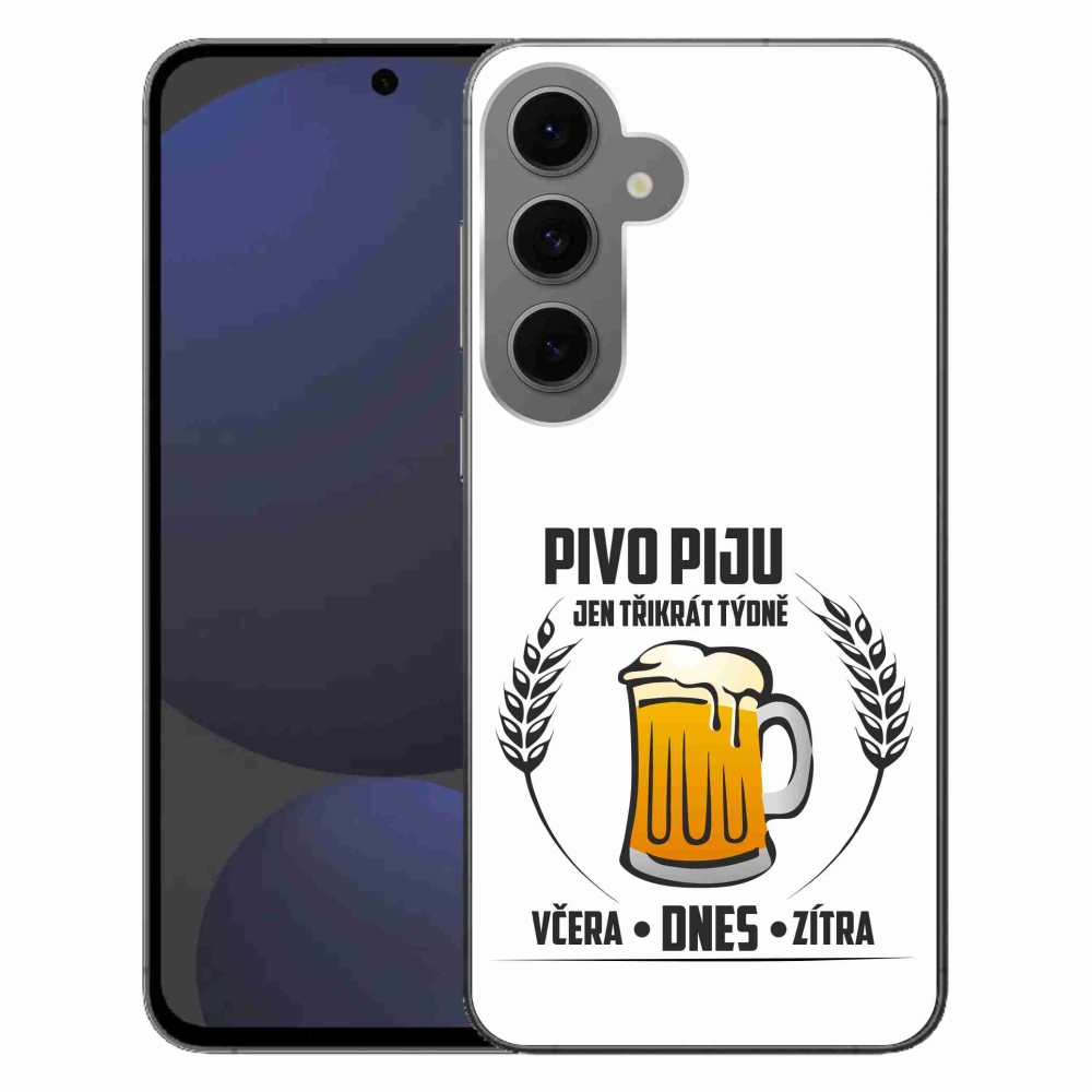 Gélový kryt mmCase na Samsung Galaxy S24 FE - pivný motív biele pozadie