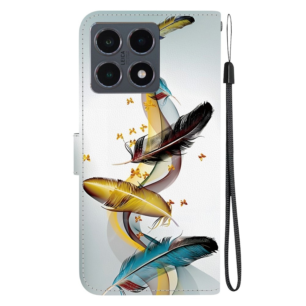 Versatile knižkové púzdro na Xiaomi 15T - zlatá a modrá pierka