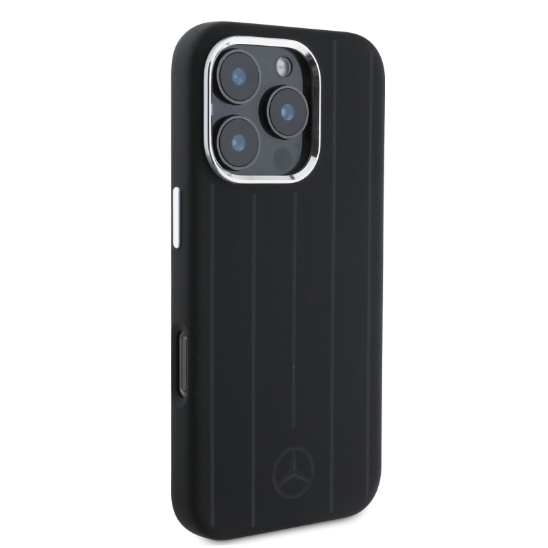 Mercedes Liquid Silicon Stripes Pattern MagSafe Zadný Kryt pre iPhone 16 Pro Black