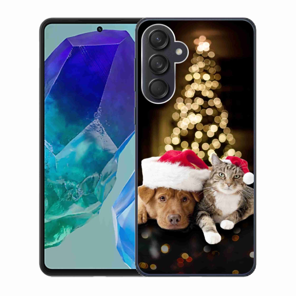 Gélový kryt mmCase na Samsung Galaxy M55 5G - vianočný pes a mačka