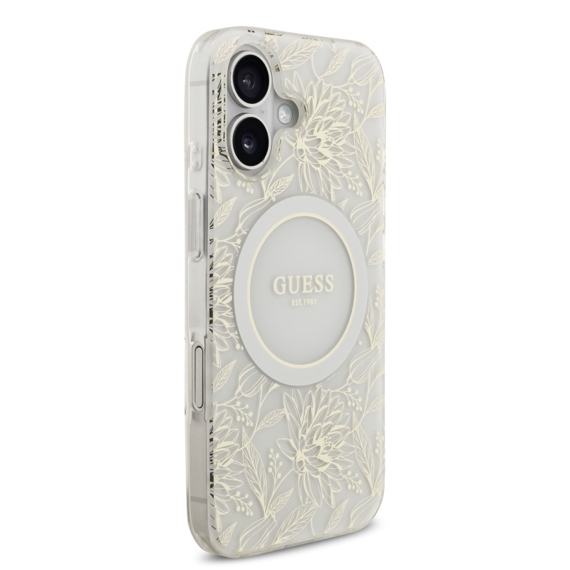 Guess IML Flowers Allover Strap MagSafe zadný kryt pre iPhone 17 White