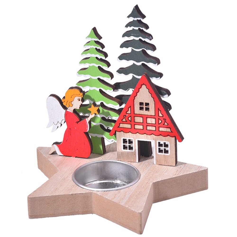 Dekoračný vianočný svietnik z dreva s postavou Anjela