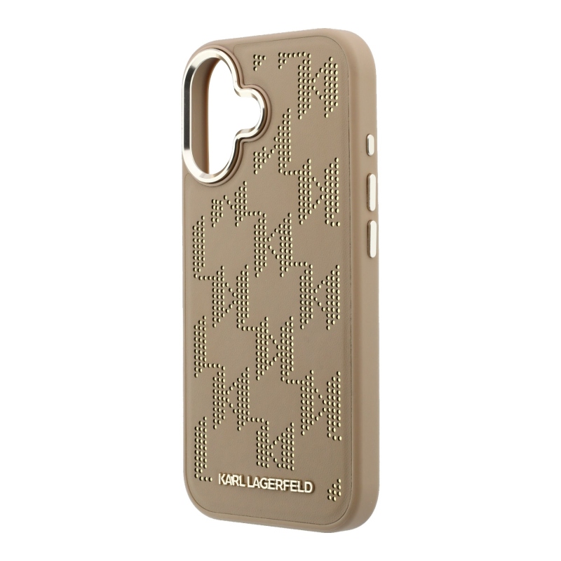 Karl Lagerfeld PU perforovaný kryt s monogramom a MagSafe pre iPhone 17, béžový