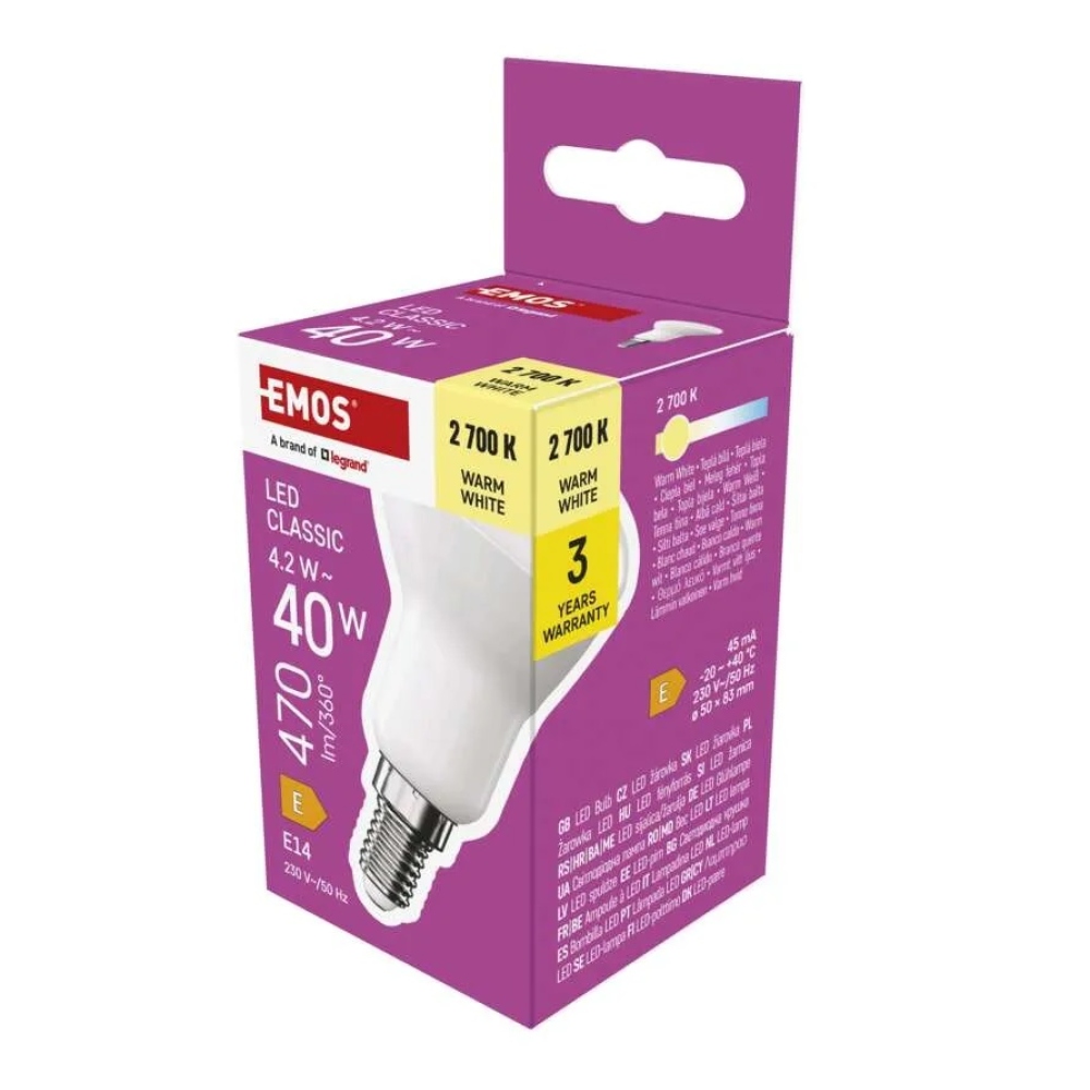 LED žiarovka Classic R50 / E14 / 4,2 W (40 W) / 470 lm / teplá biela