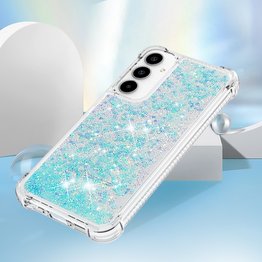 Glitter gélový presýpací obal na Samsung Galaxy A35 5G - modrý/hviezdičky
