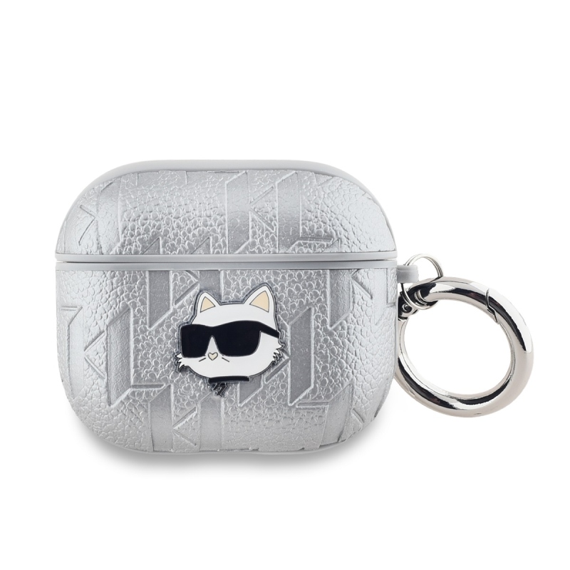 Karl Lagerfeld PU Embossed Choupette Head Puzdro pre AirPods 3 Silver