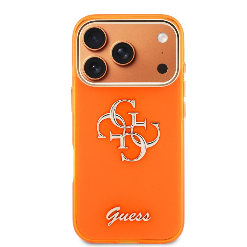Guess IML 4G Script Metal Logo Zadný kryt pre iPhone 17 Pro Orange