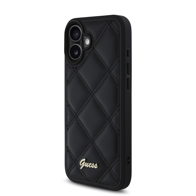 Guess PU Leather Quilted Zadný Kryt pre iPhone 16 Plus Black