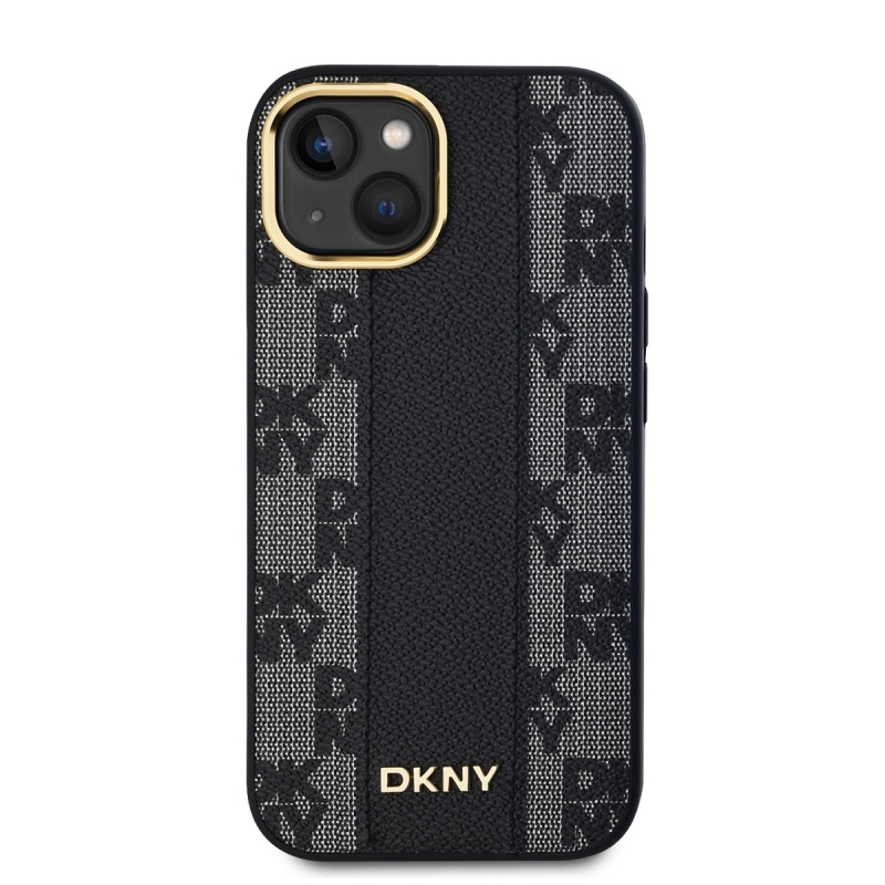 DKNY PU Leather Checkered Pattern Magsafe Zadný Kryt pre iPhone 15 Black