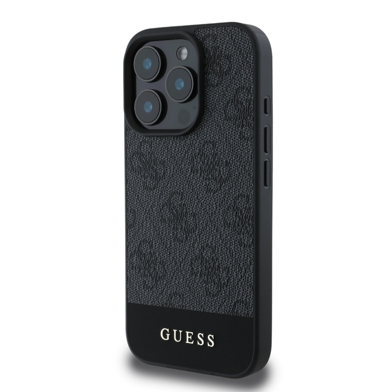 Guess PU 4G Stripe Zadný Kryt pre iPhone 16 Pro Grey