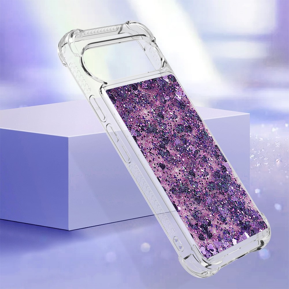 Glitter presýpací gélový obal na Google Pixel 10 Pro/Pixel 10 - tmavofialový/srdiečka