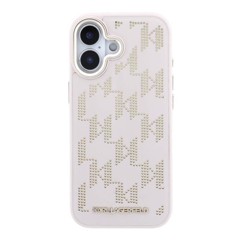 Karl Lagerfeld PU perforovaný Monogram MagSafe zadný kryt pre iPhone 17, ružový