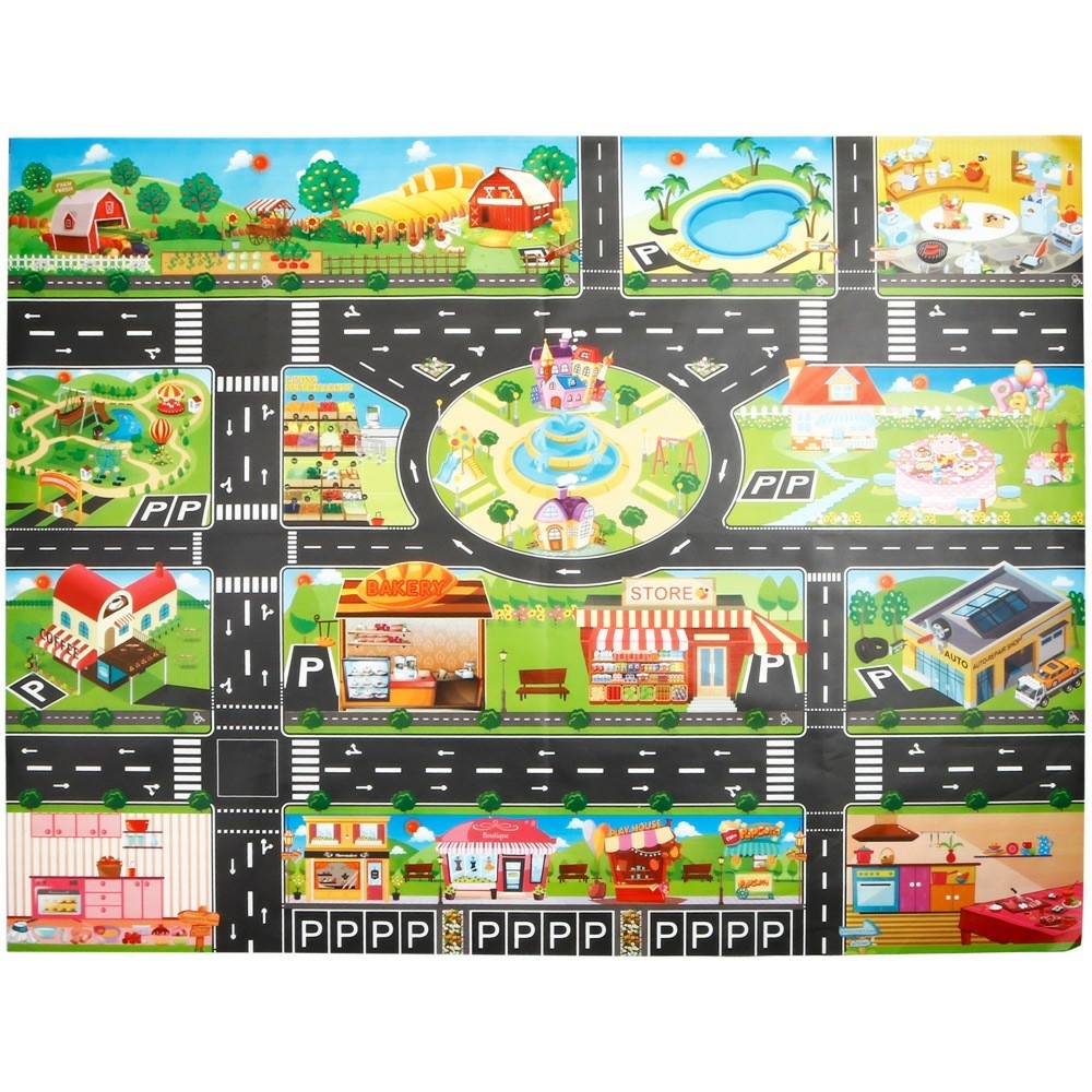 Detská vodeodolná hracia podložka 130 × 100 cm - mesto