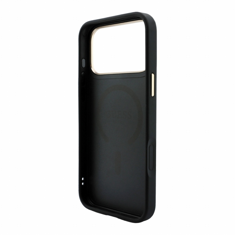 Guess PU Leather 4G Gold Frame Embossed MagSafe zadný kryt pre iPhone 18 Pro, čierny