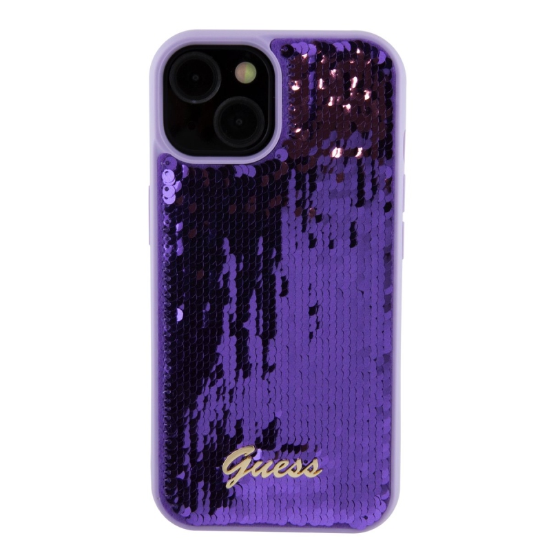 Guess Sequin Script Logo Zadný Kryt pre iPhone 15 Plus Purple