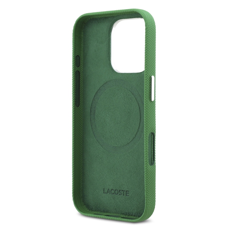 Lacoste PVC Iconic Petit Pique Metal Logo MagSafe zadný kryt pre iPhone 16 Pro Estragon Green