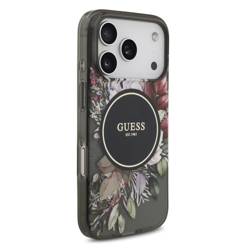 Guess IML Flowers Strap MagSafe zadný kryt pre iPhone 17 Pro Black