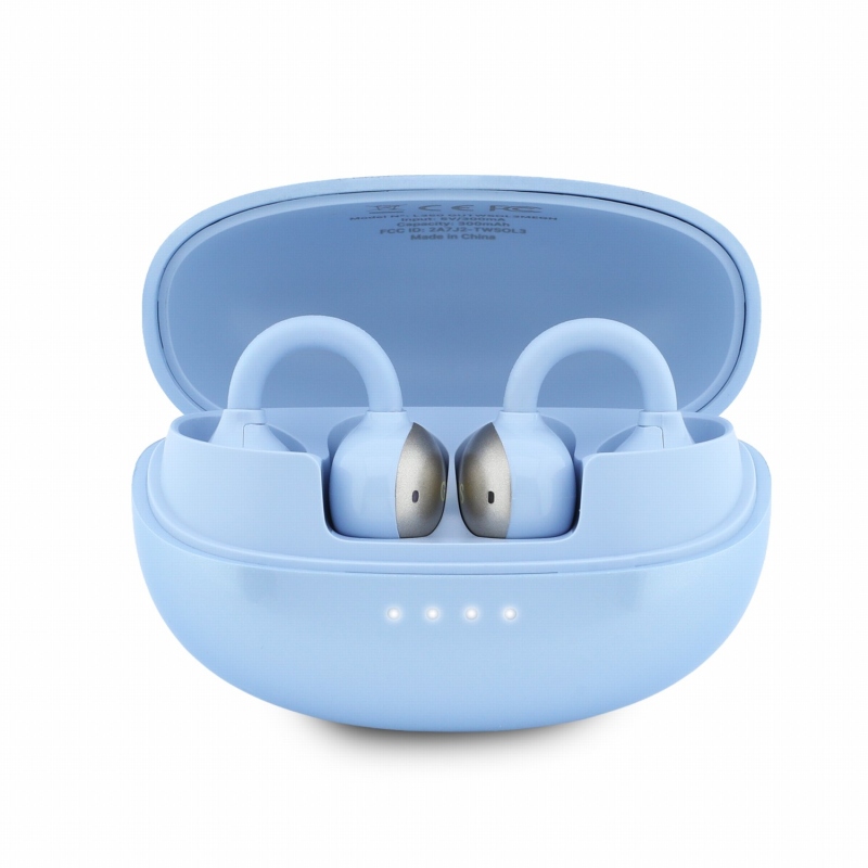 Bezdrôtové slúchadlá Guess s metalickým povrchom, klasickým logom a technológiou OWS, svetlo modré