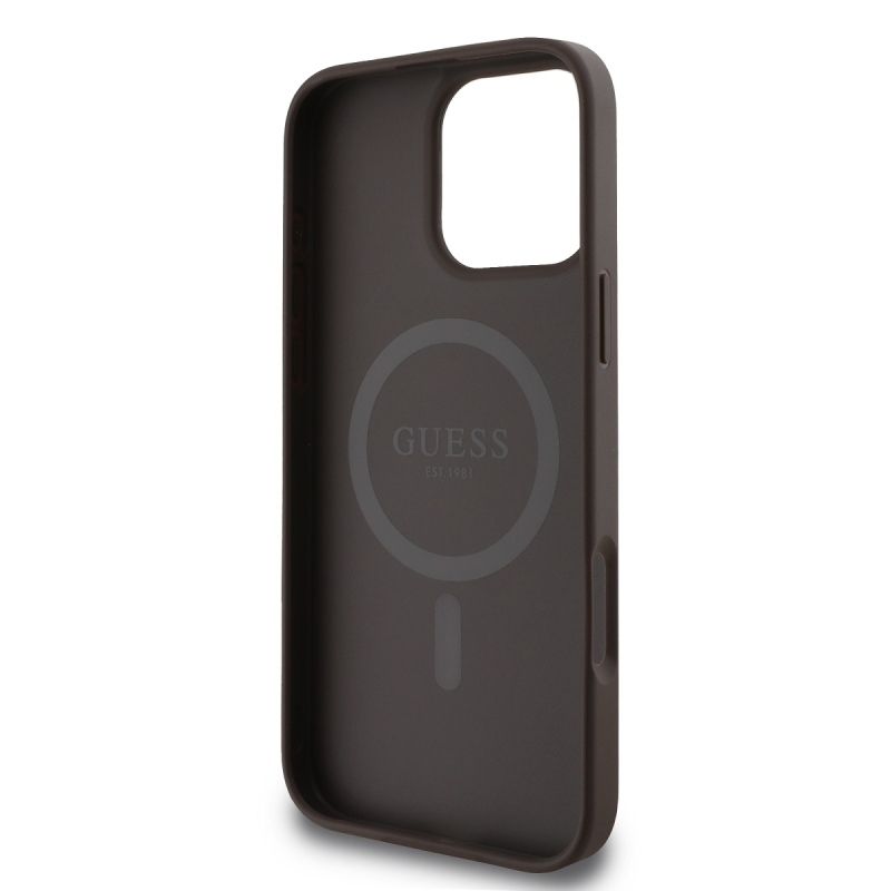 Guess PU Leather 4G Colored Ring MagSafe Zadný Kryt pre iPhone 16 Pro Brown