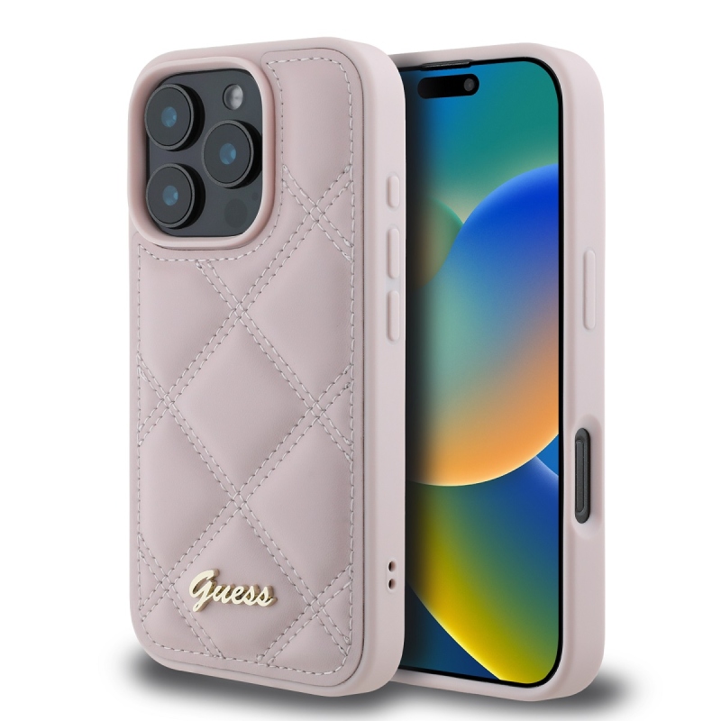 Guess PU Leather Quilted Zadný Kryt pre iPhone 16 Pro Max Pink